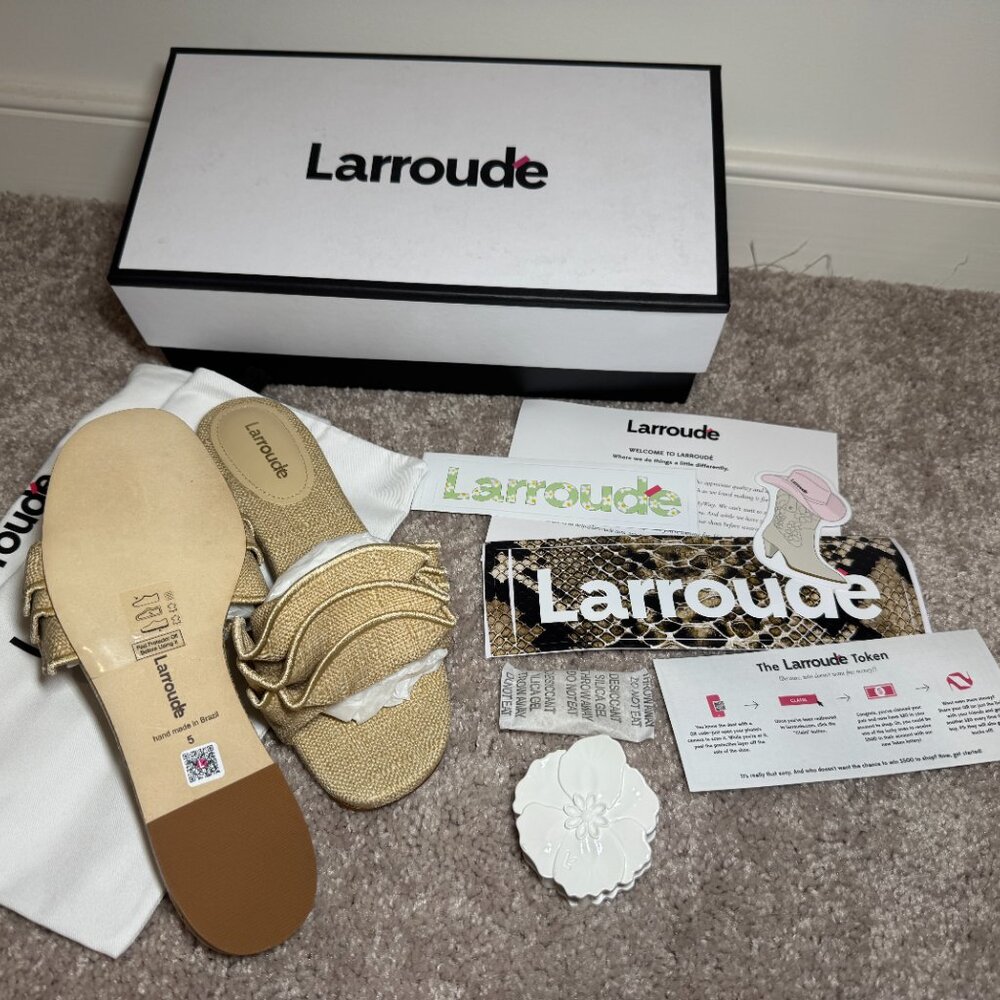 Larroude Ivy Ruffle Raffia Slide Sandal - Picture 5 of 6